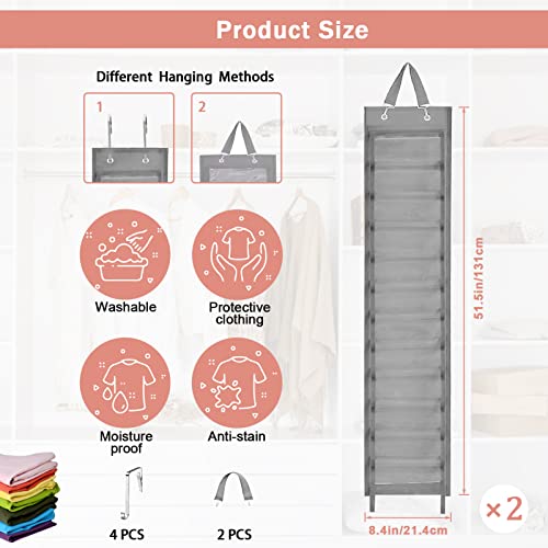 2 Pack Legging Hanging Storage Organizer, HUNTALG Yoga Leggings Space Saving Bag Storage Hanger with 24 Compartment, Foldable Clothes Closets Roll Holder for T-Shirt, Towel, Legging, Jean (Gray)