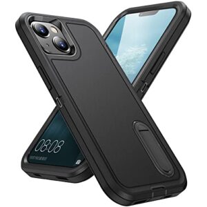 idweel iphone 14 case,black iphone 13 case with stand for men, heavy duty protection shockproof anti-scratch slim fit lightweighttective durable case hard cover for iphone 14/13 6.1 inch,black