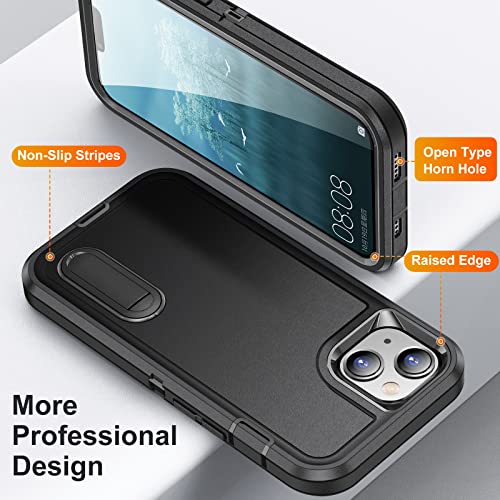 IDweel iPhone 14 Case,Black iPhone 13 Case with Stand for Men, Heavy Duty Protection Shockproof Anti-Scratch Slim Fit Lightweighttective Durable Case Hard Cover for iPhone 14/13 6.1 Inch,Black