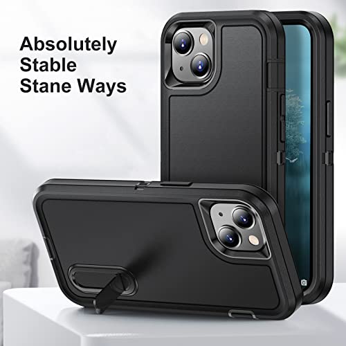 IDweel iPhone 14 Case,Black iPhone 13 Case with Stand for Men, Heavy Duty Protection Shockproof Anti-Scratch Slim Fit Lightweighttective Durable Case Hard Cover for iPhone 14/13 6.1 Inch,Black