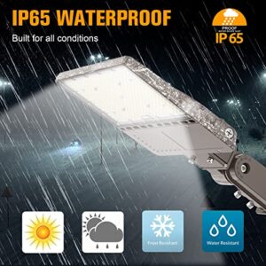 LED Parking Lot Lights 200W, 28000LM LED Pole Light with Photocell, UL Listed LED Shoebox Light Slip Fitter 5000K IP65 Waterproof Outdoor Commercial Street Area Light for Parking Lot/ Stadium 100-277V