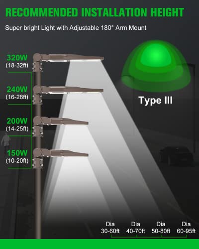 LED Parking Lot Light 150W Adjustable w/ Photocell Slip Fitter 21000lm 5000K Commercial Shoebox Pole Lighting Dusk to Dawn Light Outdoor Flood Security Lamp for Street Area Stadium Roadway, DLC Listed