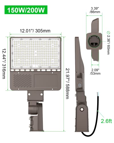 LED Parking Lot Light 150W Adjustable w/ Photocell Slip Fitter 21000lm 5000K Commercial Shoebox Pole Lighting Dusk to Dawn Light Outdoor Flood Security Lamp for Street Area Stadium Roadway, DLC Listed