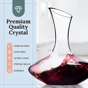 Wine Decanter – Hand-Blown Crystal Wine Carafe – Full Bottle Red Wine Pitcher – Elegant Modern Design – Wine Gift, Wine Accessories (57 oz)