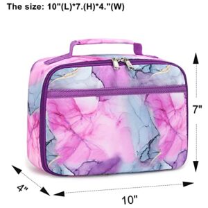 LEDAOU Lunch Bag Insulated Lunch Box Kids Girls Insulated Reusable Lunch Bag for School Work Picnic Hiking (Marble Purple White)