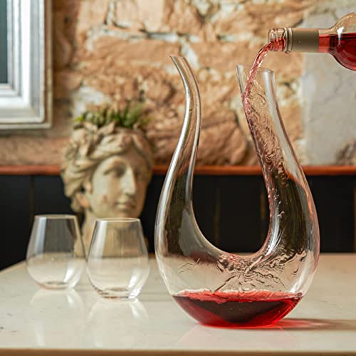 Wine Decanter – Hand-Blown Crystal Wine Carafe – Elegant Modern Pouring Vessel for Hosting Parties – Wine Aerator for Better Wine Experience (50 oz)