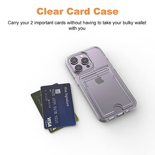 Wuwedo for iPhone 14 Pro Ultra Clear Card Case, [Up to 2 Cards] [2 in1 TPU + PC] Hybrid Slim Fit Anti-Yellowing Transparent Wallet Case with Card Holder for iPhone 14 Pro 6.1" 2022