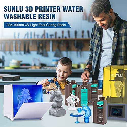 SUNLU Water Washable Resin 1000g, Fast Curing 3D Printer Resin for LCD DLP SLA Resin 3D Printers, 395 to 405nm UV Curing 3D Printing Liquid Photopolymer Resin, Low Shrinkage, High Precision, 1kg, Grey