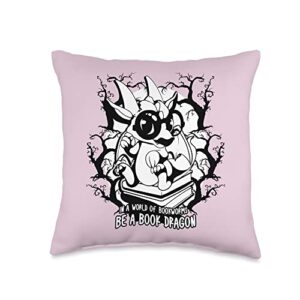 book lovers gift ideas and other cool stuff funny nerd book lover cute anime dragon throw pillow, 16x16, multicolor