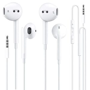 wired headphones 2pack earbuds with microphone,in-ear headphones hifi stereo,built-in volume control,earphones wired compatible with iphone, ipad, mp3, samsung,most 3.5mm jack white