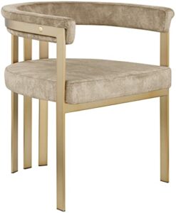 meridian furniture marcello collection modern | contemporary velvet upholstered dining chair with brushed brass iron frame, set of 2, 23.5" w x 24" d x 28" h, beige