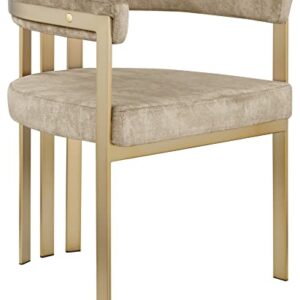 Meridian Furniture Marcello Collection Modern | Contemporary Velvet Upholstered Dining Chair with Brushed Brass Iron Frame, Set of 2, 23.5" W x 24" D x 28" H, Beige