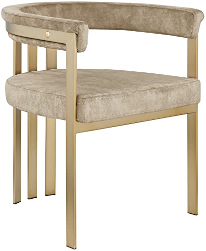 Meridian Furniture Marcello Collection Modern | Contemporary Velvet Upholstered Dining Chair with Brushed Brass Iron Frame, Set of 2, 23.5" W x 24" D x 28" H, Beige