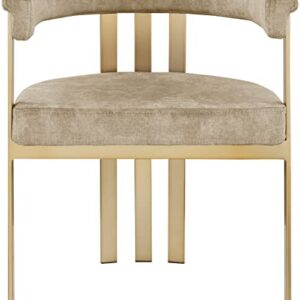 Meridian Furniture Marcello Collection Modern | Contemporary Velvet Upholstered Dining Chair with Brushed Brass Iron Frame, Set of 2, 23.5" W x 24" D x 28" H, Beige