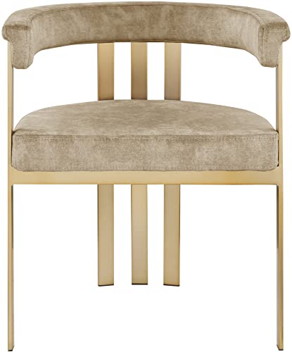 Meridian Furniture Marcello Collection Modern | Contemporary Velvet Upholstered Dining Chair with Brushed Brass Iron Frame, Set of 2, 23.5" W x 24" D x 28" H, Beige