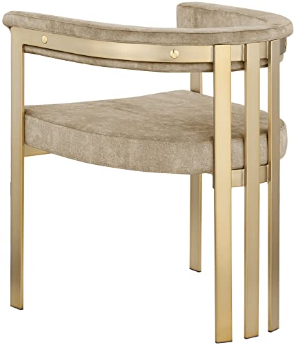 Meridian Furniture Marcello Collection Modern | Contemporary Velvet Upholstered Dining Chair with Brushed Brass Iron Frame, Set of 2, 23.5" W x 24" D x 28" H, Beige