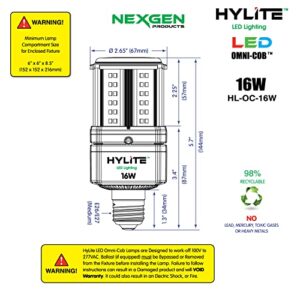 HyLite LED Lighting 16W High Performance LED Omni-Cob Lamp, 360º, (~70W HID), 50K, 2400 lm, 100~277V for Commercial Industrial Lighting Warehouse High Bay Light Fixture Garage Workshop, White