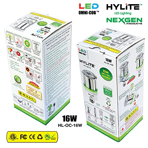 HyLite LED Lighting 16W High Performance LED Omni-Cob Lamp, 360º, (~70W HID), 50K, 2400 lm, 100~277V for Commercial Industrial Lighting Warehouse High Bay Light Fixture Garage Workshop, White