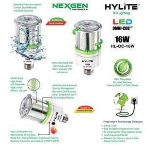 HyLite LED Lighting 16W High Performance LED Omni-Cob Lamp, 360º, (~70W HID), 50K, 2400 lm, 100~277V for Commercial Industrial Lighting Warehouse High Bay Light Fixture Garage Workshop, White