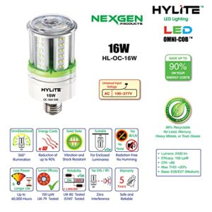 HyLite LED Lighting 16W High Performance LED Omni-Cob Lamp, 360º, (~70W HID), 50K, 2400 lm, 100~277V for Commercial Industrial Lighting Warehouse High Bay Light Fixture Garage Workshop, White