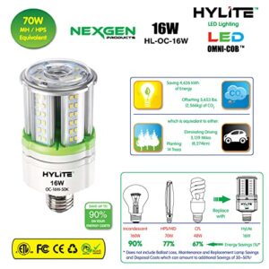 HyLite LED Lighting 16W High Performance LED Omni-Cob Lamp, 360º, (~70W HID), 50K, 2400 lm, 100~277V for Commercial Industrial Lighting Warehouse High Bay Light Fixture Garage Workshop, White