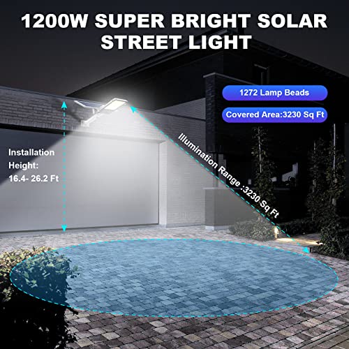 BUYTHA Solar Street Light, Outdoor Waterproof 100000LM Dusk to Dawn 1200W LED Super Bright Street Lights Solar Powered with Remote Control for Parking Lot Patio,Yard and Garage