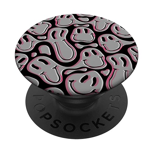 aesthetic trippy grey pink liquid swirl dripping smile face PopSockets Standard PopGrip