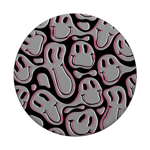aesthetic trippy grey pink liquid swirl dripping smile face PopSockets Standard PopGrip