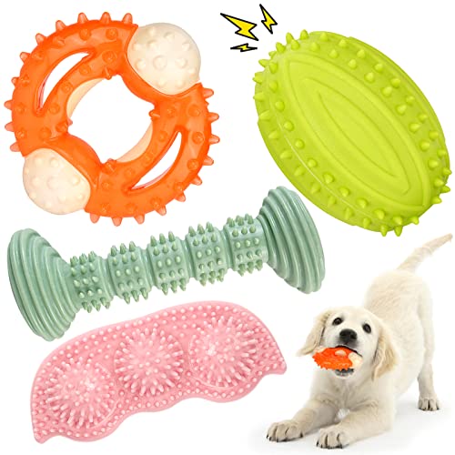 YUKOOY Puppy Toys for Teething Small Dogs, Puppy Chew Squeaky Toys, Soft & Durable Dog Chew Toys Cleaning Teeth and Protects Oral Health (4 PCAK CHEW Toys)