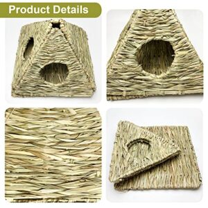 Chngeary Guinea Pig House, Natural Grass Hand Woven Guinea Pig Hideout, Pyramid Style Small Animal Hut, Top and Bottom Part Free Design for Easy Cleaning, Toys for Hamsters, Bunny, Gerbils