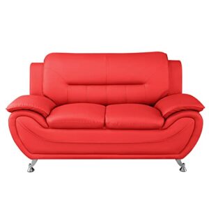 US Pride Furniture Michael Collection Modern Style Faux Leather Couch-Versatile 2 Seater Accent Piece for Living Room, Bedroom or Office-Comfortable Design and Elegant Look, 61.3 Loveseat, Coral