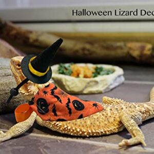 Vehomy 4Pcs Halloween Bearded Dragon Witch Costume Bearded Dragon Witch Hats Lizard Bandanas with Pumpkin Candy Pattern Lizard Wizard Hat Lizard Pumpkin Scarf Outfit for Hamster Leopard Gecko