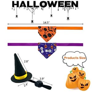 Vehomy 4Pcs Halloween Bearded Dragon Witch Costume Bearded Dragon Witch Hats Lizard Bandanas with Pumpkin Candy Pattern Lizard Wizard Hat Lizard Pumpkin Scarf Outfit for Hamster Leopard Gecko