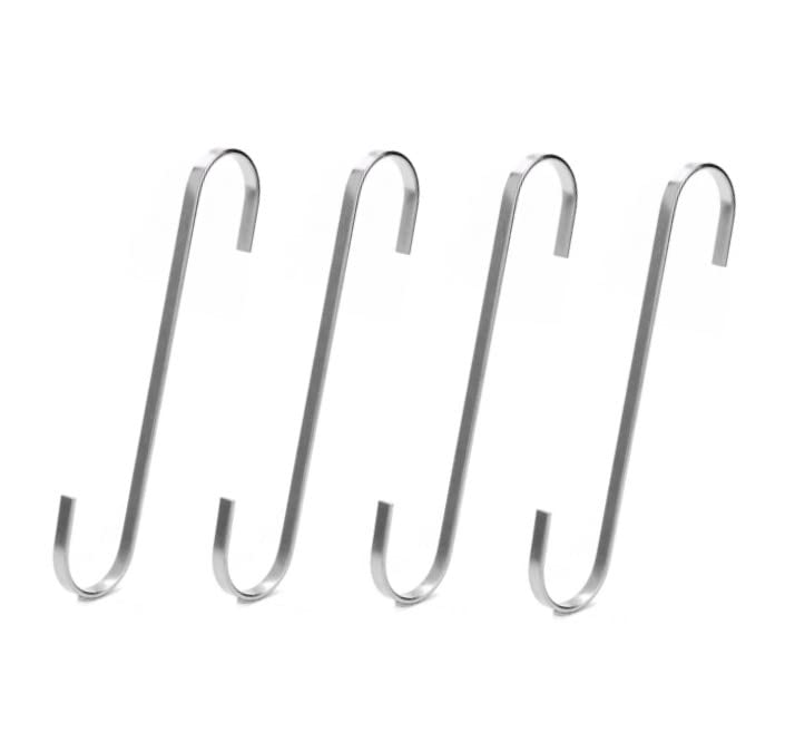 LuoQiuFa 8 inch Extra Large S Shaped Hooks, Heavy Duty Long S Hooks for Hanging Plant Extension Hooks for Kitchenware,Utensils,Pergola,Closet,Flower Basket,Garden,Indoor Outdoor Uses(Silver 4 Pack)