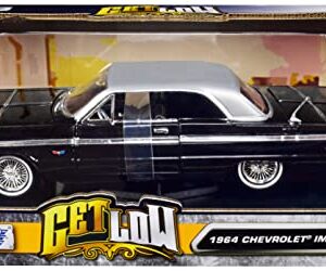 Toy Cars 1964 Chevy Impala Lowrider Hard Top Black with Silver Top Get Low Series 1/24 Diecast Model Car by Motormax 79021