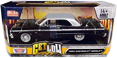 Toy Cars 1964 Chevy Impala Lowrider Hard Top Black with Silver Top Get Low Series 1/24 Diecast Model Car by Motormax 79021