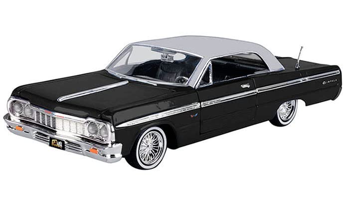 Toy Cars 1964 Chevy Impala Lowrider Hard Top Black with Silver Top Get Low Series 1/24 Diecast Model Car by Motormax 79021