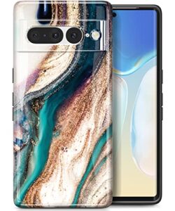 gviewin google pixel 7 pro 6.7" case, stylish marble pattern tpu slim shockproof protective cover - drift sand/brown