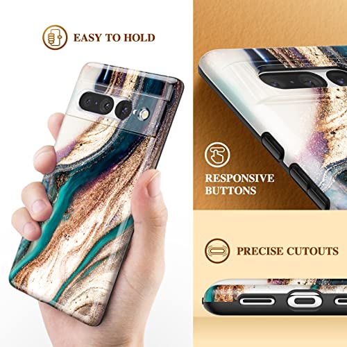 GVIEWIN Google Pixel 7 Pro 6.7" Case, Stylish Marble Pattern TPU Slim Shockproof Protective Cover - Drift Sand/Brown