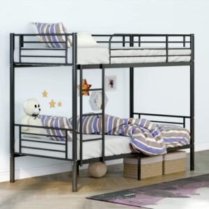 lagrima bunk beds frame twin over twin, heavy duty twin size metal bunk bed frame with guardrail & ladders , space-saving, noise free, no box spring needed (black) bunkbed2685