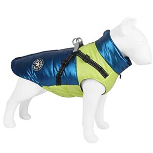 BAEJMJK Dog Reflective Winter Coat with Harness Warm Cold Weather Jacket for Small Medium Dogs Zip Up Turtleneck Puppy Vest with D-Ring Waterproof Windproof Dog Winter Clothes(Blue，2X-Large)