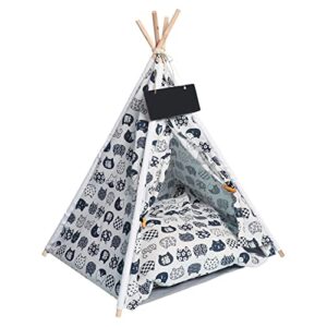 Necygoo Pet Teepee Tent with Cushion Blackboard 24" for Small Dog Cat Pet Tent Bed Puppy House
