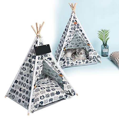 Necygoo Pet Teepee Tent with Cushion Blackboard 24" for Small Dog Cat Pet Tent Bed Puppy House