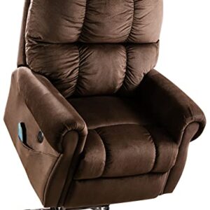 FONTOI Electric Power Lift Recliner Chair with Heated Vibration and Massage, Home Theater Single Sofa Seating w/USB Port and Side Pockets for Living Room, Chocolate