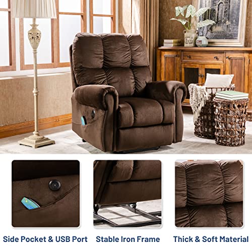 FONTOI Electric Power Lift Recliner Chair with Heated Vibration and Massage, Home Theater Single Sofa Seating w/USB Port and Side Pockets for Living Room, Chocolate