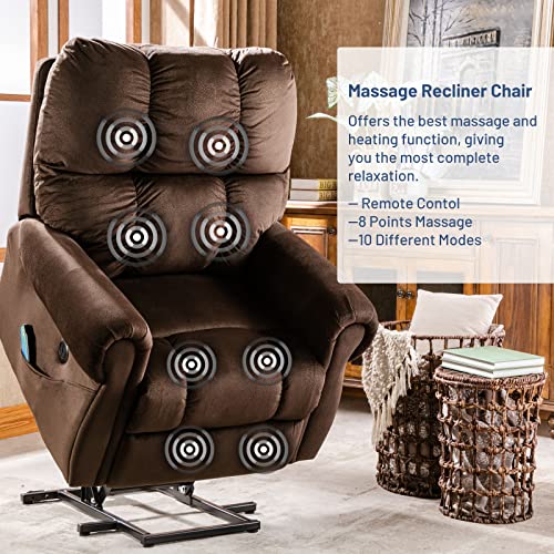 FONTOI Electric Power Lift Recliner Chair with Heated Vibration and Massage, Home Theater Single Sofa Seating w/USB Port and Side Pockets for Living Room, Chocolate
