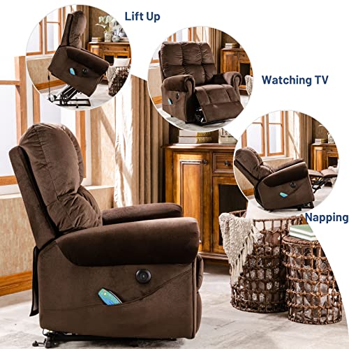 FONTOI Electric Power Lift Recliner Chair with Heated Vibration and Massage, Home Theater Single Sofa Seating w/USB Port and Side Pockets for Living Room, Chocolate