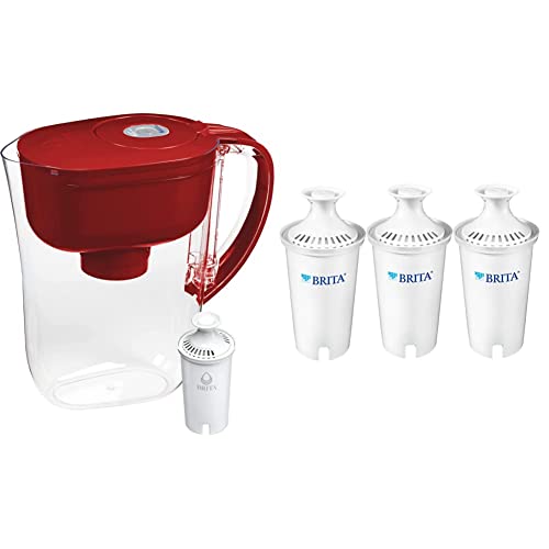 Brita Small 6 Cup Water Filter Pitcher with 1 Brita Standard Filter, Made Without BPA, Metro, Red & Standard Water Filter, Standard Replacement Filters for Pitchers and Dispensers, BPA Free, 3 Count