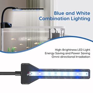 FYD LED Aquarium Light, 2.9W Clip on Aquarium Light Suitable for Uncovered Aquariums Under 15 Inches, Fish Tank Light with White & Blue Lights, Aquarium Plant Light for Reef Coral Aquatic Plants