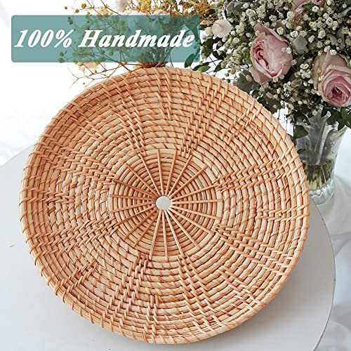 11inch Round Decor Rattan Centerpiece Tray for Candle Vase Holder Keys Remote Tray for Entryway Table Bread Serving Tray for Coffee Table Home Decor